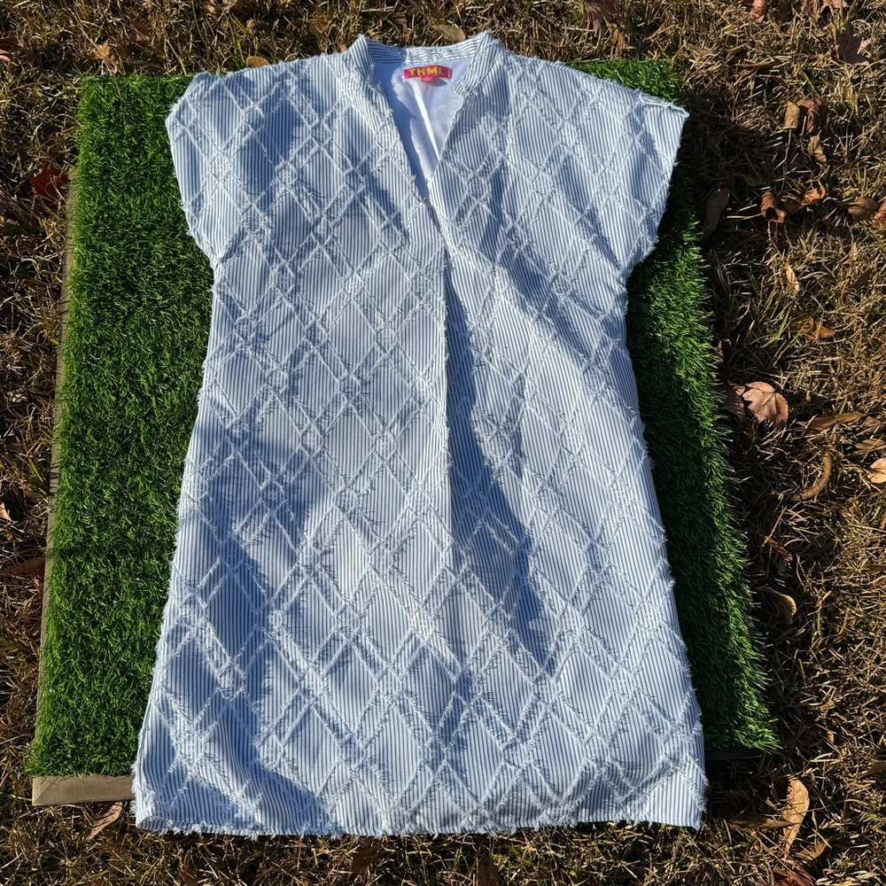 THML Pale Blue V-Neck Textured Mini Dress - Picture 14 of 16